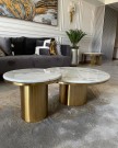 Hawaii sofabord - 2 stk - Hvit stein & Gull rustfritt stål  thumbnail