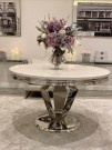 Kingston spisebord- Rundt-  Sølv rustfritt stål - Hvit steinplate - 130 cm thumbnail