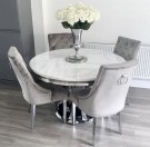 Kingston spisebord- Rundt-  Sølv rustfritt stål - Hvit steinplate - 130 cm thumbnail