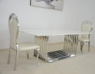 Callison spisebord - L 180 cm - Hvit stein & Sølv understell i rustfritt stål thumbnail