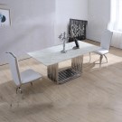 Callison spisebord - L 180 cm - Hvit stein & Sølv understell i rustfritt stål thumbnail