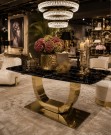 Las Vegas spisebord - 180 cm - Sort stein plate & Gull understell i rustfritt stål thumbnail