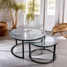 Oslo sofabord -2 stk Ø 80 og 60 cm - Herdet klart glass & Sort understell thumbnail