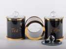 Crystalline oppevaringskrukke sett til te, sukker og kaffe med krystaller-Sort & gull -3 stk- Ø10, H14 cm thumbnail