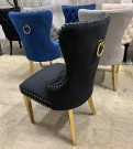 Paris stol - Blå italiensk fløyel & Gull rustfritt stål ben thumbnail
