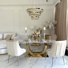 Las Vegas spisebord - 160 cm - Hvit stein plate & Gull understell i rustfritt stål thumbnail