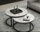 Oslo sofabord -2 stk Ø 80 og 60 cm - Hvit marmor & Sort understell thumbnail
