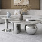 Orlando sofabord - Sølv rustfritt stål understell & Hvit steinplate thumbnail