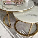 Oslo sofabord -2 stk Ø 80 og 60 cm - Ekte hvit marmorplate & Gull rustfritt stål  thumbnail