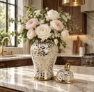 Leopard vase/urne - Gull & hvit - L  thumbnail