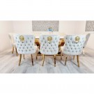 Downtown spisestol- Lys beige fløyel & Gull rustfritt stål ben thumbnail