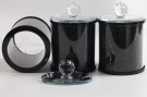 Crystalline oppevaringskrukke sett til te, sukker og kaffe med krystaller-Sort - 3 stk- Ø10, H14 cm thumbnail