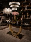 Las Vegas spisebord - 180 cm - Sort stein plate & Gull understell i rustfritt stål thumbnail