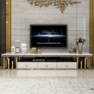 Arviso tv bord - Hvit steinplate & Gull rustfritt stål understell thumbnail