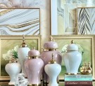 Glamour Urne/Vase- Rosa & gull -H 47 cm thumbnail