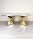 Beverly Hills spisebord - Hvit steinplate & Gull rustfritt stål understell  thumbnail