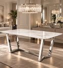 Torino spisebord -180 cm- Hvit stein - Sølv rustfritt stål understell thumbnail