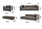 New York sofa - 3 sett - Grå italiensk fløyel & Gull rustfritt stål ben- Uten arm  thumbnail
