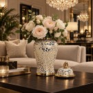 Leopard vase/urne - Gull & hvit - M thumbnail