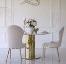 Monaco spisebord - Ø120 cm - Hvit stein plate & Gull understell i rustfritt stål thumbnail