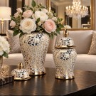 Leopard vase/urne - Gull & hvit - L  thumbnail