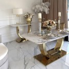 Las Vegas spisebord - 160 cm - Hvit stein plate & Gull understell i rustfritt stål thumbnail
