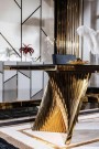 Beverly Hills spisebord - Sort steinplate & Gull rustfritt stål understell thumbnail