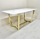 Torino spisebord -180 cm- Hvit stein - Gull rustfritt stål understell thumbnail