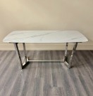 Torino spisebord -180 cm- Hvit stein - Sølv rustfritt stål understell thumbnail