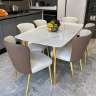 Mallorca spisebord - 160 cm - Hvit steinplate & Rustfritt stål ben thumbnail