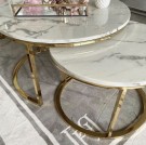 Oslo sofabord -2 stk Ø 80 og 60 cm - Hvit marmor & gull understell thumbnail