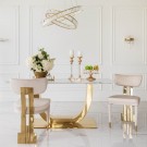 Las Vegas spisebord - 160 cm - Hvit stein plate & Gull understell i rustfritt stål thumbnail