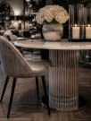 Luxury spisebord - Ø 130 cm - Hvit steinplate & Sølv rustfritt stål understell  thumbnail