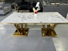 Kingston spisebord-L 200 cm- Hvit stein & Gull understell thumbnail