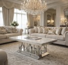 Alaska sofabord - Hvit stein plate & Sølv understell thumbnail