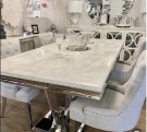 Kingston spisebord-L 200 cm- Hvit stein & Sølv understell thumbnail
