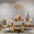 Las Vegas spisebord - 160 cm - Hvit stein plate & Gull understell i rustfritt stål thumbnail