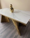 Beverly Hills spisebord - Hvit steinplate & Gull rustfritt stål understell  thumbnail