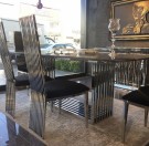 Callison spisebord - L 200 cm - sort stein plate & Sølv understell i rustfritt stål thumbnail