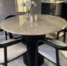 Malaga spisebord - Rundt - Sort understell i treverk - Greige ekte steinplate thumbnail