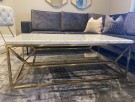 Lincoln sofabord - Hvit stein plate & Gull rustfritt stål - 130 cm thumbnail
