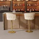 Las Vegas barstol - Svingbar- Beige italiensk fløyel & Gull rustfritt stål ben thumbnail