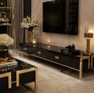 Levin tv bord- Sort & gull - Rustfritt stål - 200 cm  thumbnail