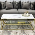 Lincoln sofabord - Hvit stein plate & Gull rustfritt stål - 130 cm thumbnail