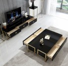 Levin tv bord- Sort & gull - Rustfritt stål - 200 cm  thumbnail