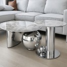 Orlando sofabord - Sølv rustfritt stål understell & Hvit steinplate thumbnail