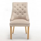 Mallorca stol – Beige velour & Gull rustfritt stål - Løvehode bak thumbnail