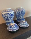 Glamour Urne/Vase - H 37 cm - Hvit og blå - Flower  thumbnail