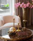 Amsterdam sofabord - 2 stk Ø 80 og 60 cm - Brun mamrorplate & Gull rustfritt stål thumbnail