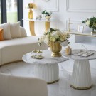 Valencia sofabord inkl sidebord - Beige & gull - Hvit steinplate  thumbnail